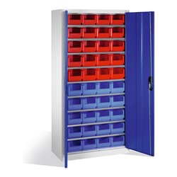 C+P Magazinschrank mit 40 Sichtlagerkästen, H1980xB1000xT420mm Front Enzianblau Korpus Lichtgrau