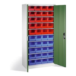 C+P Magazinschrank mit 40 Sichtlagerkästen, H1980xB1000xT420mm Front Resedagrün Korpus Lichtgrau