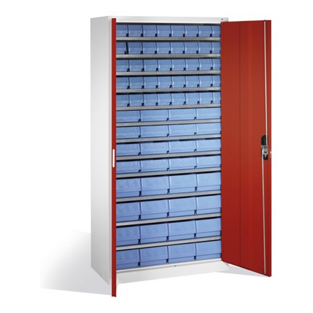 C+P Magazinschrank mit 72 Regalkästen, H1980xB1000xT420mm Front Rubinrot Korpus Lichtgrau