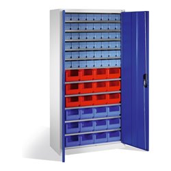C+P Magazinschrank mit 72 Sichtlager- und Regalkästen, H1980xB1000xT420mm Front Enzianblau Korpus Lichtgrau