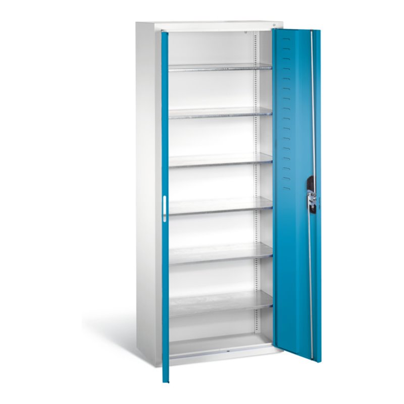 C+P Magazinschrank mit 6 Böden zur Aufnahme von Sichtlagerkästen, H1690xB700xT300mm Front Lichtblau Korpus Lichtgrau