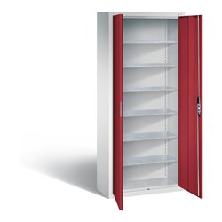 C+P Magazinschrank mit 6 Böden zur Aufnahme von Sichtlagerkästen, H1690xB700xT300mm Front Rubinrot Korpus Lichtgrau