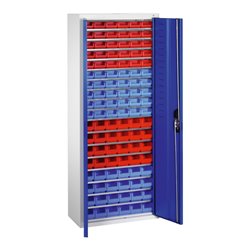 C+P Magazinschrank mit 108 Sichtlagerkästen, H1690xB700xT300mm Front Enzianblau Korpus Lichtgrau