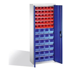 C+P Magazinschrank mit 60 Sichtlagerkästen, H1690xB700xT300mm Front Enzianblau Korpus Lichtgrau