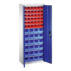 C+P Magazinschrank mit 60 Sichtlagerkästen, H1690xB700xT300mm Front Lichtblau Korpus Lichtgrau