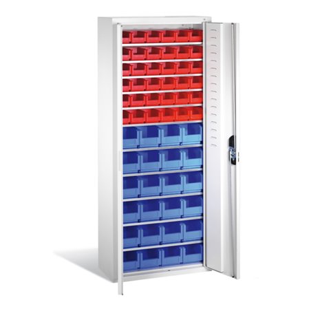 C+P Magazinschrank mit 60 Sichtlagerkästen, H1690xB700xT300mm Front Lichtgrau Korpus Lichtgrau