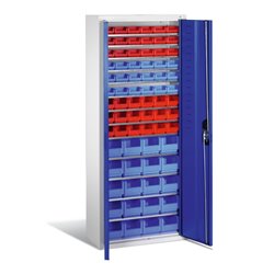C+P Magazinschrank mit 74 Sichtlagerkästen, H1690xB700xT300mm Front Enzianblau Korpus Lichtgrau