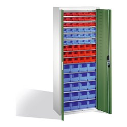 C+P Magazinschrank mit 74 Sichtlagerkästen, H1690xB700xT300mm Front Resedagrün Korpus Lichtgrau