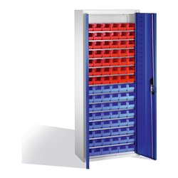 C+P Magazinschrank mit 90 Sichtlagerkästen, H1690xB700xT300mm Front Enzianblau Korpus Lichtgrau