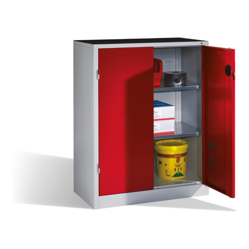 C+P Schwerlast-Beistellschrank mit Drehtüren, innen 2 Böden, H1200xB930xT500mm Front Rubinrot Korpus Lichtgrau