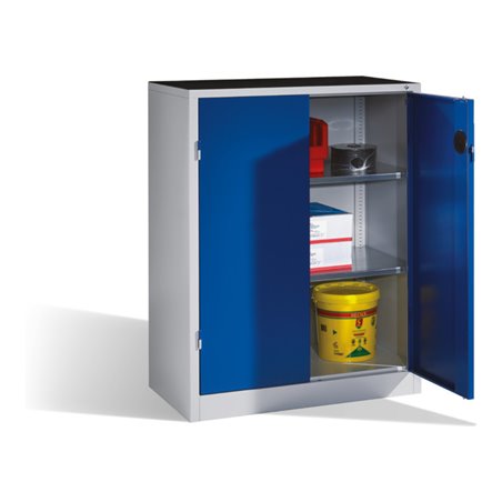 C+P Schwerlast-Beistellschrank mit Drehtüren, innen 2 Böden, H1200xB930xT500mm Front Enzianblau Korpus Lichtgrau