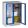 C+P Werkzeug-Beistellschrank mit Sichtfenster-Drehtüren, 2 Böden, H1200xB930xT500mm Front Enzianblau Korpus Lichtgrau