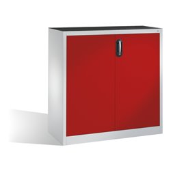 C+P Werkzeug-Beistellschrank mit Drehtüren, innen 2 Böden, H1200xB1200xT500mm Front Rubinrot Korpus Lichtgrau