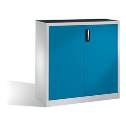C+P Werkzeug-Beistellschrank mit Drehtüren, innen 2 Böden, H1200xB1200xT500mm Front Lichtblau Korpus Lichtgrau