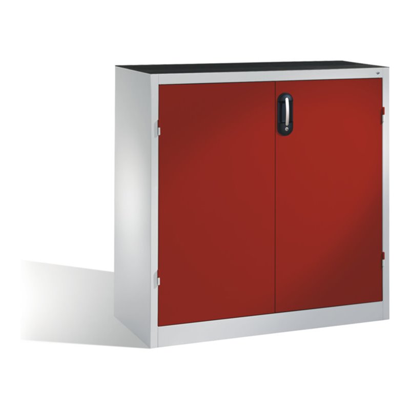 C+P Schwerlast-Beistellschrank mit Drehtüren, innen 2 Böden, H1200xB1200xT500mm Front Rubinrot Korpus Lichtgrau