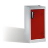 C+P Umwelt-Beistellschrank mit Drehtür, 2 Polyethylen-Wannen, H1020xB500xT500mm Front Rubinrot Korpus Lichtgrau