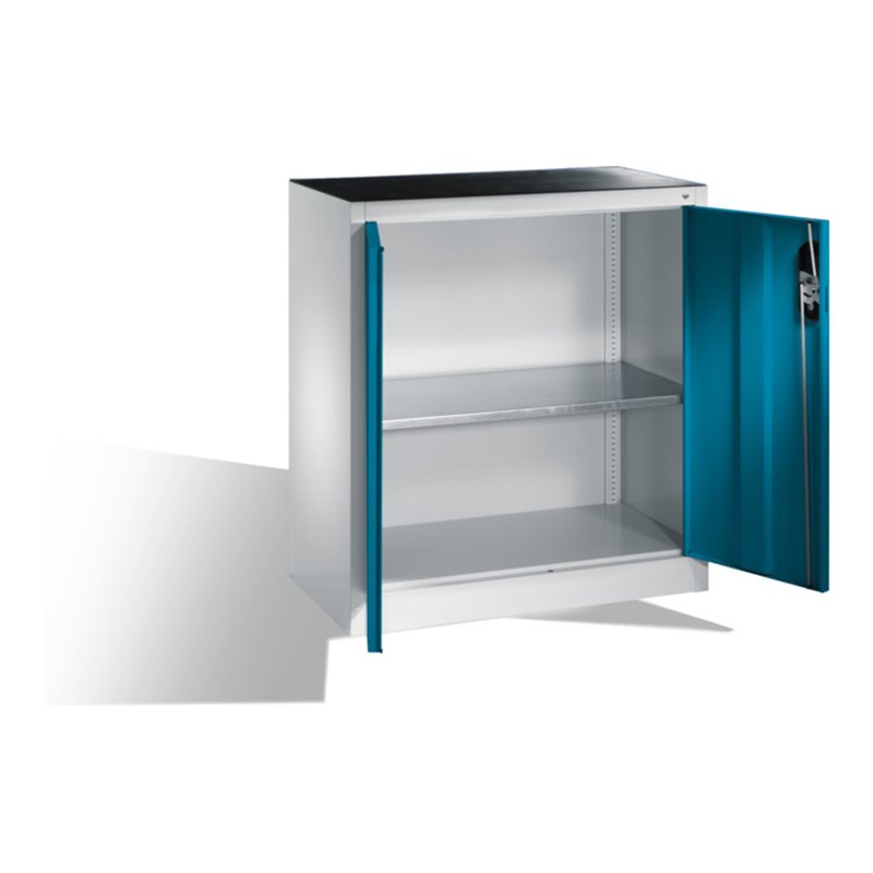C+P Werkzeug-Beistellschrank mit Drehtüren, innen 1 Boden, H1000xB930xT400mm Front Lichtblau Korpus Lichtgrau