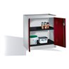 C+P Umwelt-Beistellschrank mit Drehtüren, 2 Polyethylen-Wannen, H1020xB930xT500mm Front Rubinrot Korpus Lichtgrau