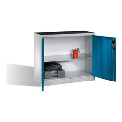 C+P Werkzeug-Beistellschrank mit Drehtüren, innen 1 Boden, H1000xB1200xT500mm Front Lichtblau Korpus Lichtgrau