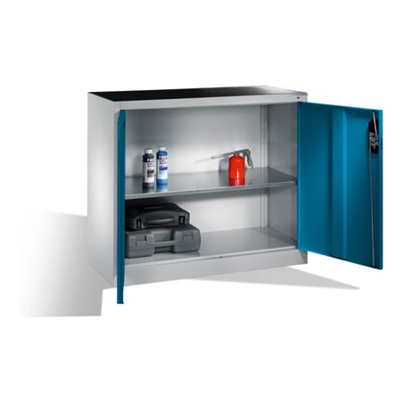 C+P Werkzeug-Beistellschrank mit Drehtüren, innen 1 Boden, H1000xB1200xT400mm Front Lichtblau Korpus Lichtgrau