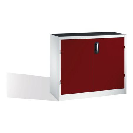 C+P Schwerlast-Beistellschrank mit Drehtüren, innen 1 Boden, H1000xB1200xT500mm Front Rubinrot Korpus Lichtgrau