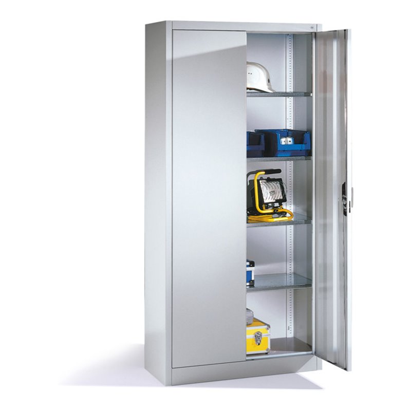C+P Werkzeugschrank mit Drehtüren, innen 4 Böden, H1950xB930xT400mm Front Lichtgrau Korpus Lichtgrau