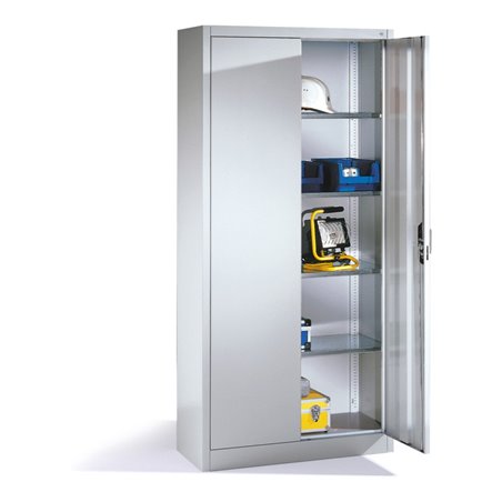 C+P Werkzeugschrank mit Drehtüren, innen 4 Böden, H1950xB930xT400mm Front Lichtgrau Korpus Lichtgrau
