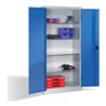 C+P Schwerlast-Werkzeugschrank mit Drehtüren, innen 4 Böden, H1950xB930xT500mm Front Lichtblau Korpus Lichtgrau