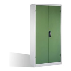 C+P Schwerlast-Werkzeugschrank mit Drehtüren, innen 4 Böden, H1950xB930xT500mm Front Resedagrün Korpus Lichtgrau