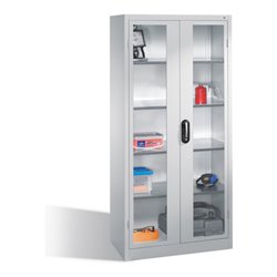 C+P Werkzeugschrank mit Sichtfenster-Drehtüren, innen 4 Böden, H1950xB930xT500mm Front Lichtgrau Korpus Lichtgrau