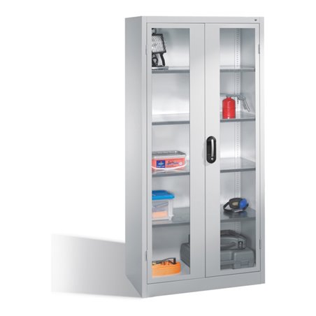 C+P Werkzeugschrank mit Sichtfenster-Drehtüren, innen 4 Böden, H1950xB930xT500mm Front Lichtgrau Korpus Lichtgrau