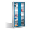 C+P Werkzeugschrank mit Sichtfenster-Drehtüren, innen 4 Böden, H1950xB930xT500mm Front Lichtblau Korpus Lichtgrau