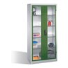C+P Werkzeugschrank mit Sichtfenster-Drehtüren, innen 4 Böden, H1950xB930xT500mm Front Resedagrün Korpus Lichtgrau