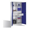 C+P Werkzeugschrank mit Drehtüren, 6 Böden, 4 Schübe, H1950xB930xT500mm Front Enzianblau Korpus Lichtgrau