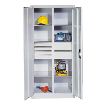 C+P Werkzeugschrank mit Drehtüren, 6 Böden, 6 Schübe, H1950xB930xT500mm Front Lichtgrau Korpus Lichtgrau