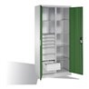 C+P Werkzeugschrank mit Drehtüren, 6 Böden, 8 Schübe, H1950xB930xT500mm Front Resedagrün Korpus Lichtgrau