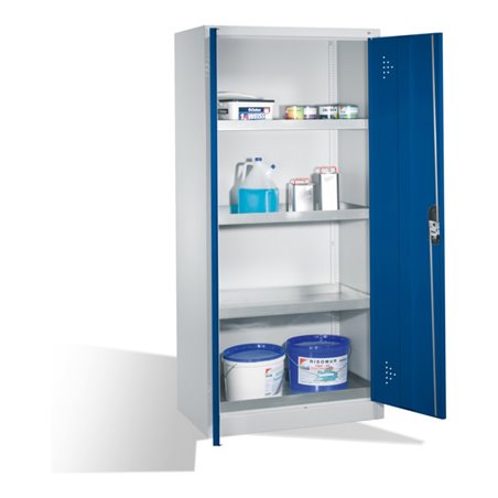 C+P Umweltschrank mit Drehtüren, 4 Wannenböden, H1950xB930xT500mm Front Enzianblau Korpus Lichtgrau