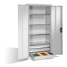C+P Werkzeugschrank mit Drehtüren, 4 Böden und 3 Schübe, H1950xB930xT500mm Front Lichtgrau Korpus Lichtgrau