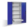 C+P Werkzeugschrank mit Drehtüren, 4 Böden und 3 Schübe, H1950xB930xT500mm Front Enzianblau Korpus Lichtgrau