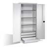 C+P Schwerlastschrank mit Drehtüren, 4 Böden und 3 Schübe, H1950xB930xT500mm Front Lichtgrau Korpus Lichtgrau