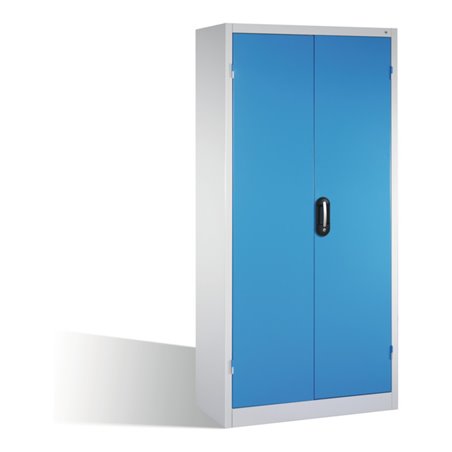 C+P Schwerlastschrank mit Drehtüren, 4 Böden und 3 Schübe, H1950xB930xT500mm Front Lichtblau Korpus Lichtgrau