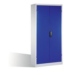 C+P Schwerlastschrank mit Drehtüren, 3 Böden und 3 Schübe, H1950xB930xT500mm Front Enzianblau Korpus Lichtgrau