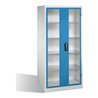 C+P Werkzeugschrank mit Sichtfenster-Drehtüren, innen 4 Böden, H1950xB930xT600mm Front Lichtblau Korpus Lichtgrau
