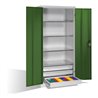 C+P Werkzeugschrank mit Drehtüren, 4 Böden und 3 Schübe, H1950xB930xT600mm Front Resedagrün Korpus Lichtgrau