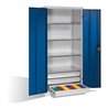 C+P Werkzeugschrank mit Drehtüren, 4 Böden und 3 Schübe, H1950xB930xT600mm Front Enzianblau Korpus Lichtgrau
