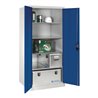 C+P Werkzeugschrank XXLmit Drehtüren, innen 4 Böden, H1950xB930xT800mm Front Enzianblau Korpus Lichtgrau