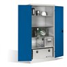 C+P Schwerlast-Werkzeugschrank XXL mit Drehtüren, innen 4 Böden, H1950xB930xT800mm Front Enzianblau Korpus Lichtgrau