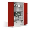 C+P Schwerlast-Werkzeugschrank XXL mit Drehtüren, innen 4 Böden, H1950xB930xT800mm Front Rubinrot Korpus Lichtgrau