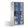 C+P Werkzeugschrank XXL mit Sichtfenster-Drehtüren, innen 4 Böden, H1950xB930xT800mm Front Enzianblau Korpus Lichtgrau