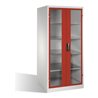 C+P Werkzeugschrank XXL mit Sichtfenster-Drehtüren, innen 4 Böden, H1950xB930xT800mm Front Rubinrot Korpus Lichtgrau